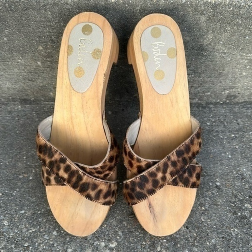 Boden Cheetah Wooden Platform Sandals Size 39 (US 8.5-9)